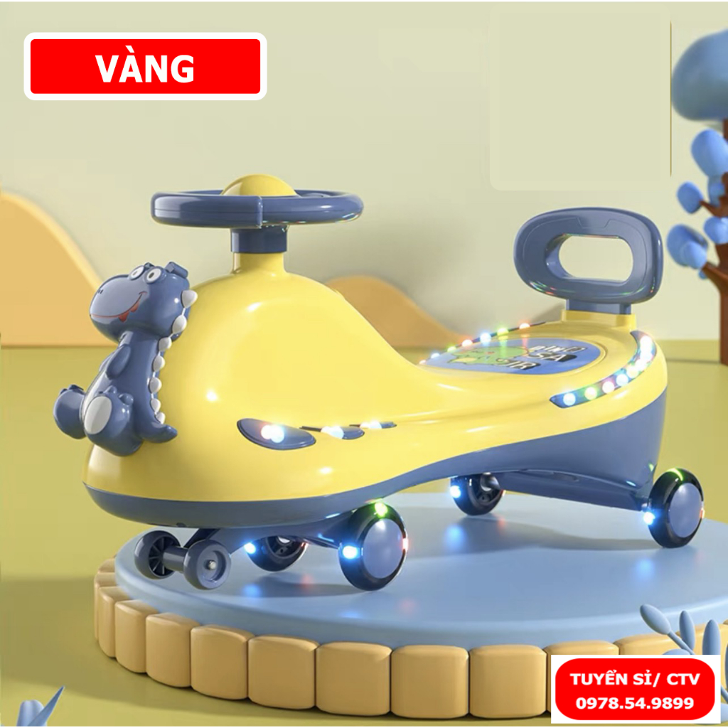 Xe Lắc Cho Bé, Xe chòi chân Thăng bằng 4 bánh cho bé kèm nhạc và đèn hình khủng long cao cấp