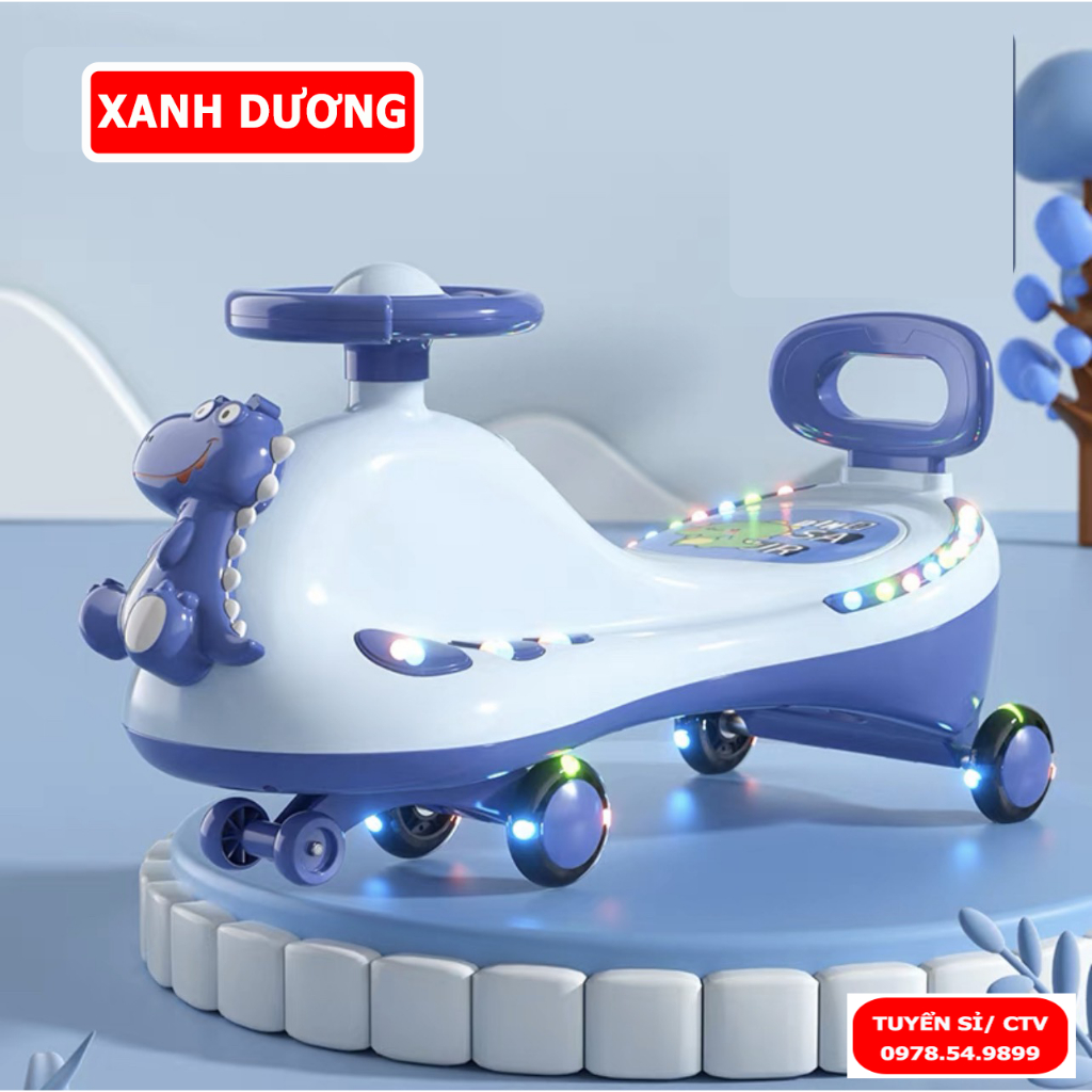 Xe Lắc Cho Bé, Xe chòi chân Thăng bằng 4 bánh cho bé kèm nhạc và đèn hình khủng long cao cấp