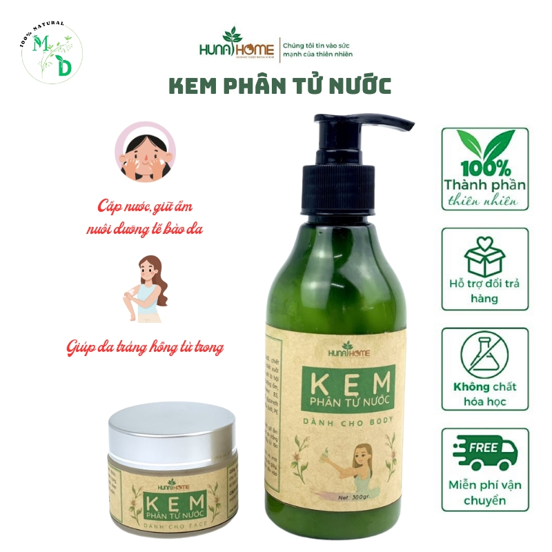 Kem phân tử nước dưỡng trắng, kem cấp ẩm cho da, ngăn ngừa lão hóa hiệu quả dùng cho body chai 300ml 100% thiên nhiên