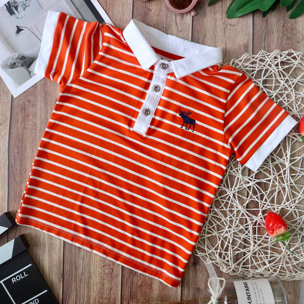 ÁO THUN COTTON ROYAL CỔ BẺ SỌC THÊU HƯU CHO BÉ 10-25KG