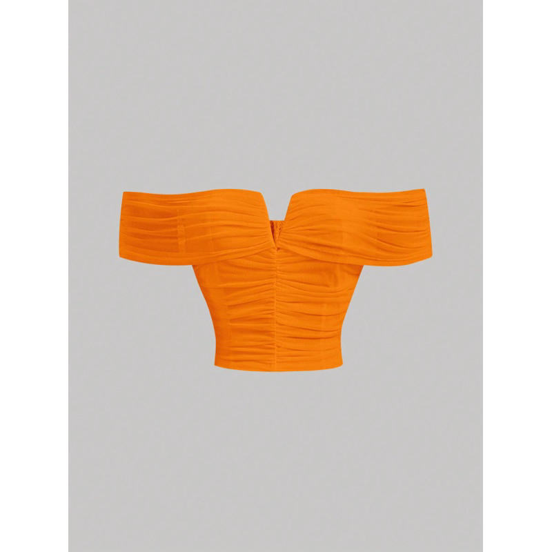 Áo thun kiểu bẹt vai màu trơn