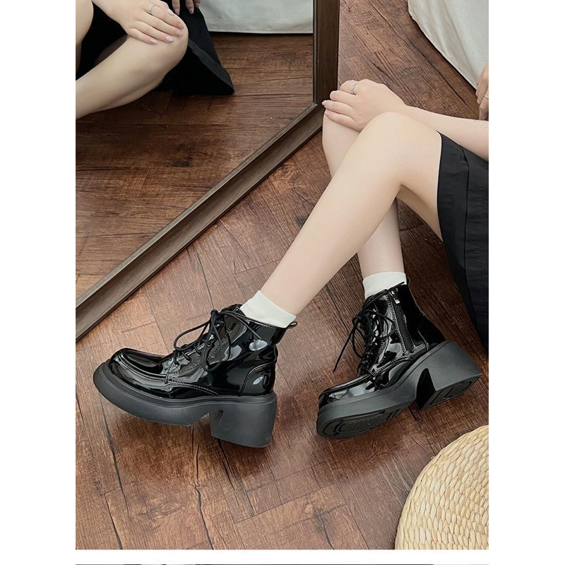 ( CÓ SẴN) Giày bốt đế cao cổ lỡ da trơn - Mazzy boots