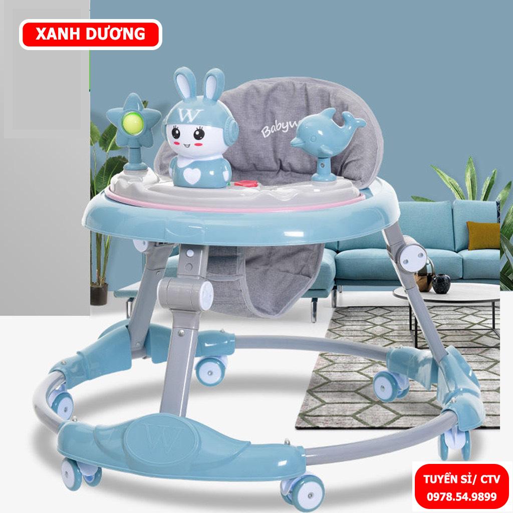 Xe tròn tập đi cho bé gấp gọn, điều chình độ cao kèm nhạc và đèn