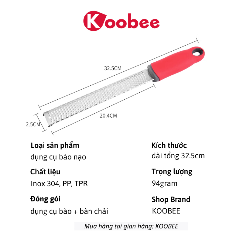 Dụng cụ nạo phô mai/vỏ chanh/socola/củ quả KOOBEE chất liệu Inox 304 cao cấp chuyên nghiệp (PKB47)