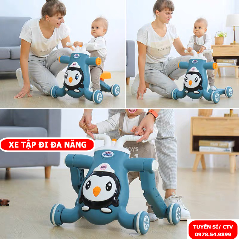 Xe tập đi đa năng cho bé 3in1 kèm xe chòi chân và xe trượt scooter kèm nhạc và đèn