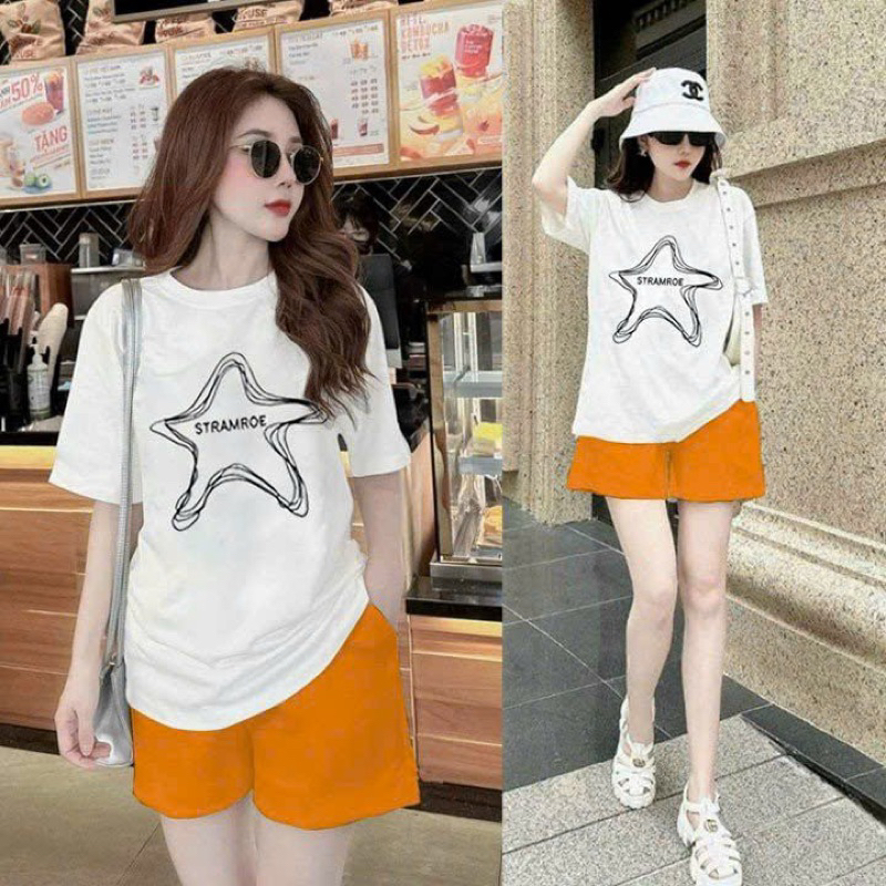 BỘ SHORT THUN ÁO PHOM RỘNG THÊU NGÔI SAO