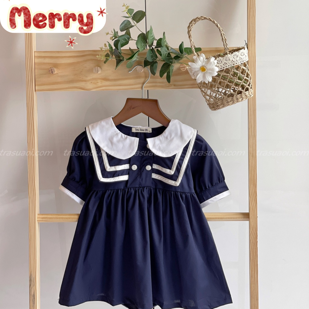 Váy cho bé gái cổ thủy thủ babydoll, đầm trẻ em Merry size từ 8-26kg phong cách Hàn Quốc cho bé đi học, đi chơi