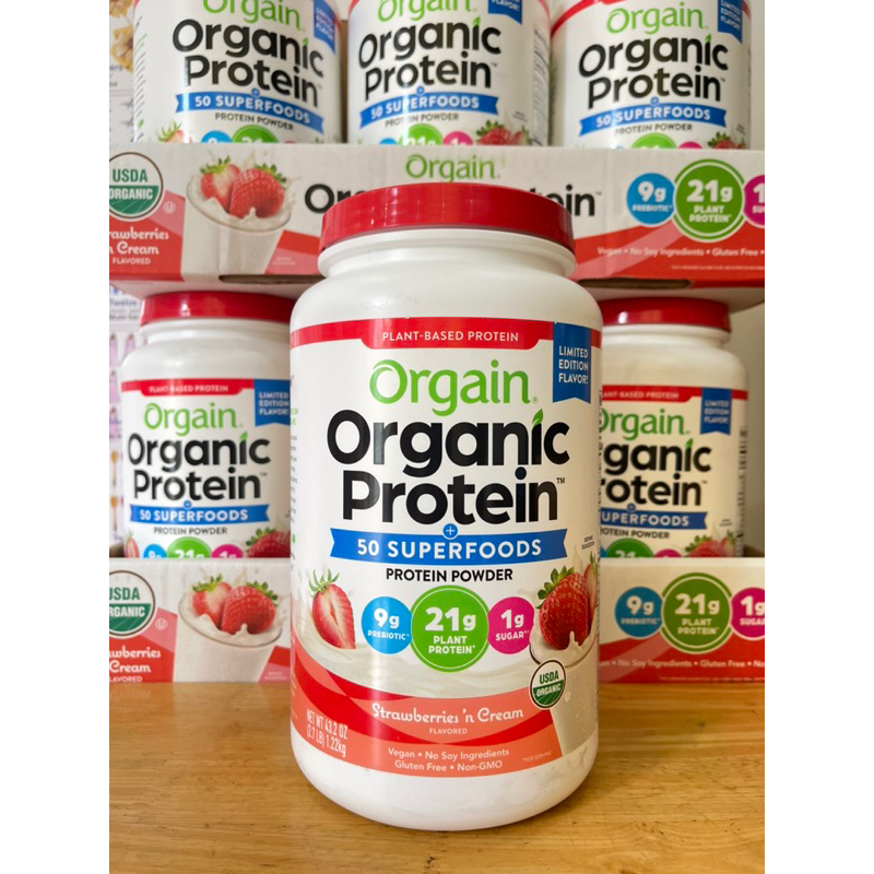 Bột Protein hữu cơ &amp; thực vật Orgain Organic Protein Strawberries &amp; Cream 1.22 kg