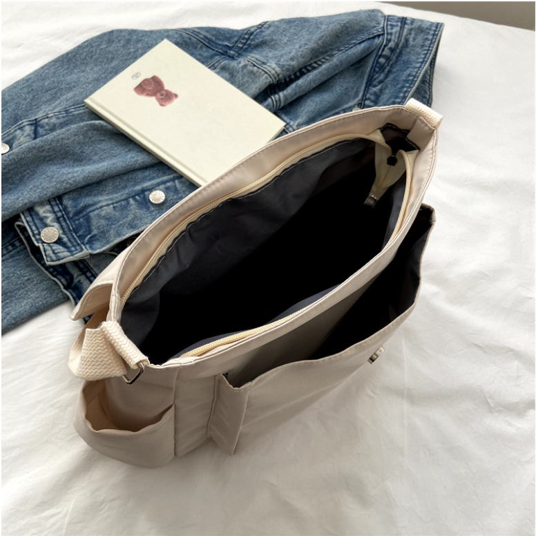 Túi chéo dáng dài cá tính, túi đeo vai đi học đi chơi cỡ lớn nhiều ngăn chống thấm nước màu trơn đẹp rẻ DUONING