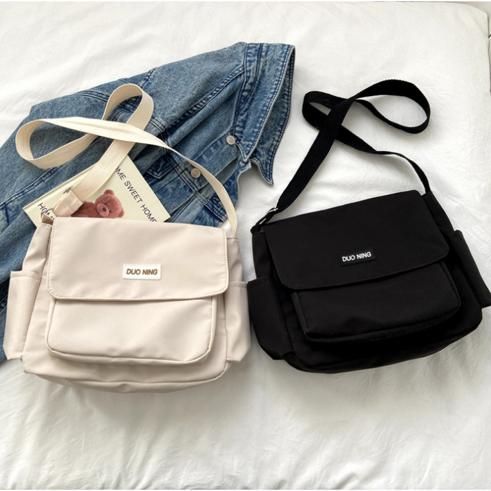 Túi chéo dáng dài cá tính, túi đeo vai đi học đi chơi cỡ lớn nhiều ngăn chống thấm nước màu trơn đẹp rẻ DUONING