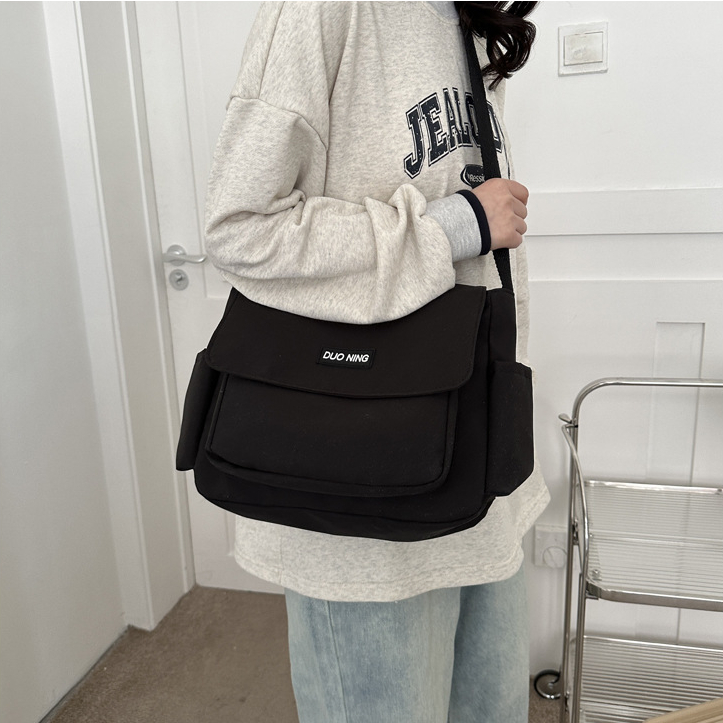 Túi chéo dáng dài cá tính, túi đeo vai đi học đi chơi cỡ lớn nhiều ngăn chống thấm nước màu trơn đẹp rẻ DUONING