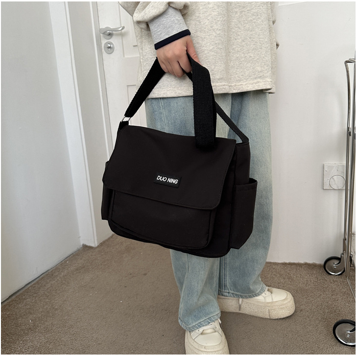 Túi chéo dáng dài cá tính, túi đeo vai đi học đi chơi cỡ lớn nhiều ngăn chống thấm nước màu trơn đẹp rẻ DUONING