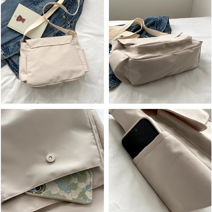 Túi chéo dáng dài cá tính, túi đeo vai đi học đi chơi cỡ lớn nhiều ngăn chống thấm nước màu trơn đẹp rẻ DUONING