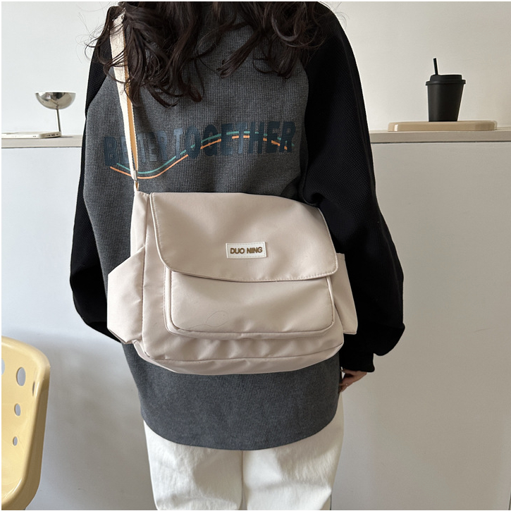 Túi chéo dáng dài cá tính, túi đeo vai đi học đi chơi cỡ lớn nhiều ngăn chống thấm nước màu trơn đẹp rẻ DUONING