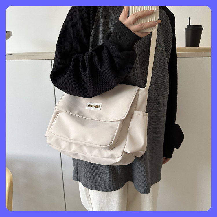 Túi chéo dáng dài cá tính, túi đeo vai đi học đi chơi cỡ lớn nhiều ngăn chống thấm nước màu trơn đẹp rẻ DUONING