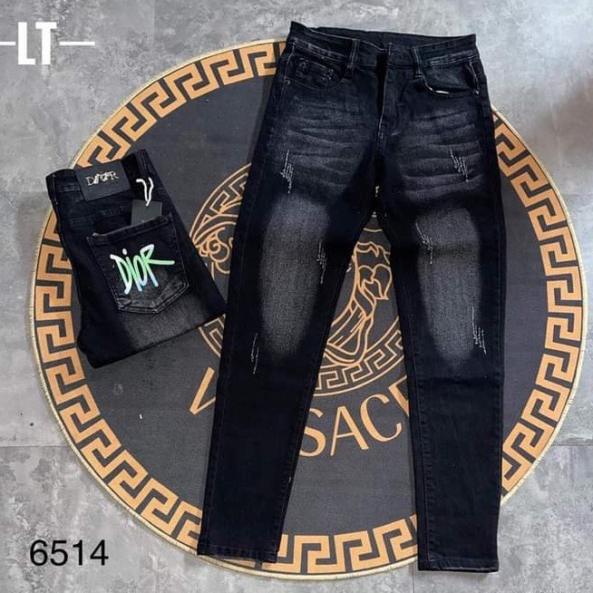 Quần jean nam đen rách chất bò form skinny vải co giãn in họa tiết mẫu mới cao cấp-AHFASHION