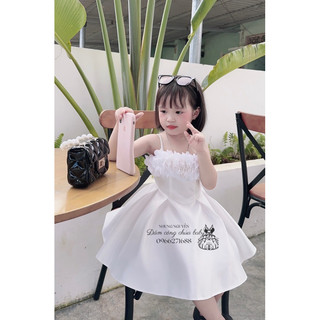 Váy hè 2 dây Đầm Công Chúa Cho Bé Gái Cao Cấp tặng Kèm Cài Đầu Cute