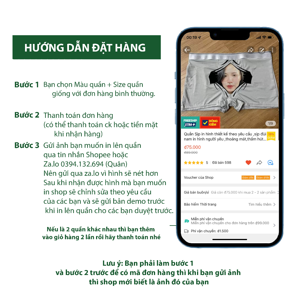 Quần Sịp in hình thiết kế theo yêu cầu ,sịp đùi nam in hình người yêu ,thoáng mát,thấm hút mồ hôi.. Full Box