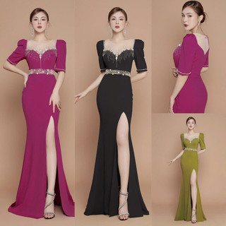 SIZE>70KG ĐẦM DẠ HỘI CỔ PHỐI LƯỚI KẾT CƯỜM SANG TRỌNG