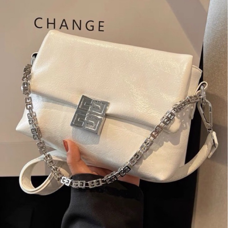 Túi Xách Nữ Kẹp Nách Da Mềm Phối Xích Khoá Vuông Túi Đeo Chéo Nữ
