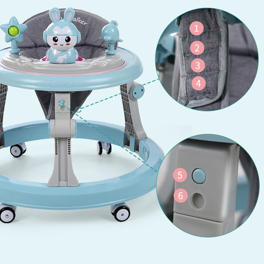 Xe tròn tập đi cho bé gấp gọn, điều chình độ cao kèm nhạc và đèn