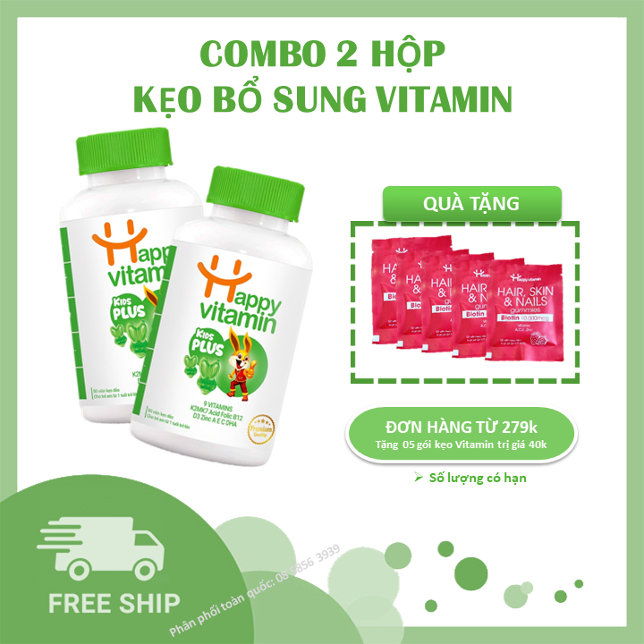 [Combo 2 Tiết kiệm] Kẹo dẻo bổ sung dưỡng chất Happy Vitamin Kids Plus+