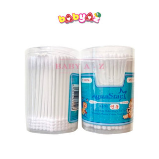 Tăm Bông Trẻ Em Aqua Star Thân Nhựa Tăm Bông Kháng Khuẩn 2 Đầu Tròn Xoắn Hộp Nhựa 200c