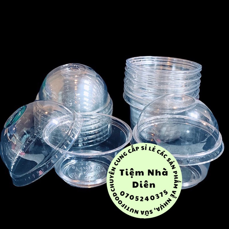 50 Ly nhựa PET PP lùn 200ml kèm nắp đựng pudding mousse kem pannacotta