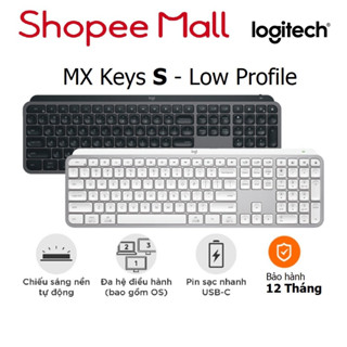 Bàn phím không dây Logitech MX Keys S - Low Profile yên tĩnh, Đèn nền, Bluetooth, Sạc USB-C - Bảo Hành Chính Hãng