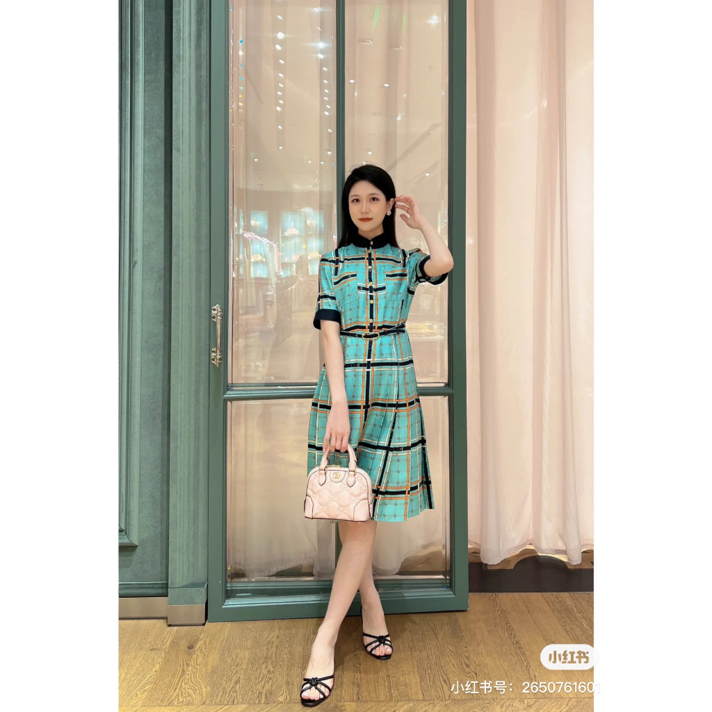 Váy ngắn tay kẻ sọc Gucci GC GG cao cấp
