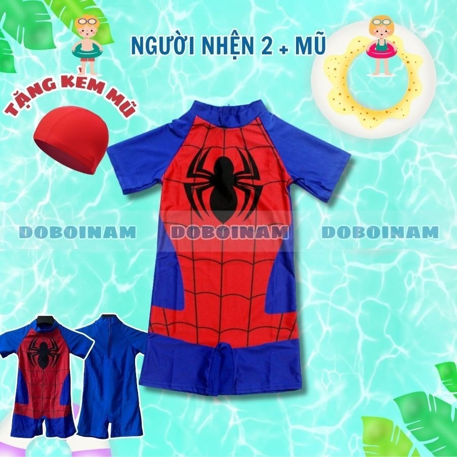 Đồ bơi cho bé trai 3 - 12 tuổi Spider Man xanh dương đỏ tặng kèm mũ bơi