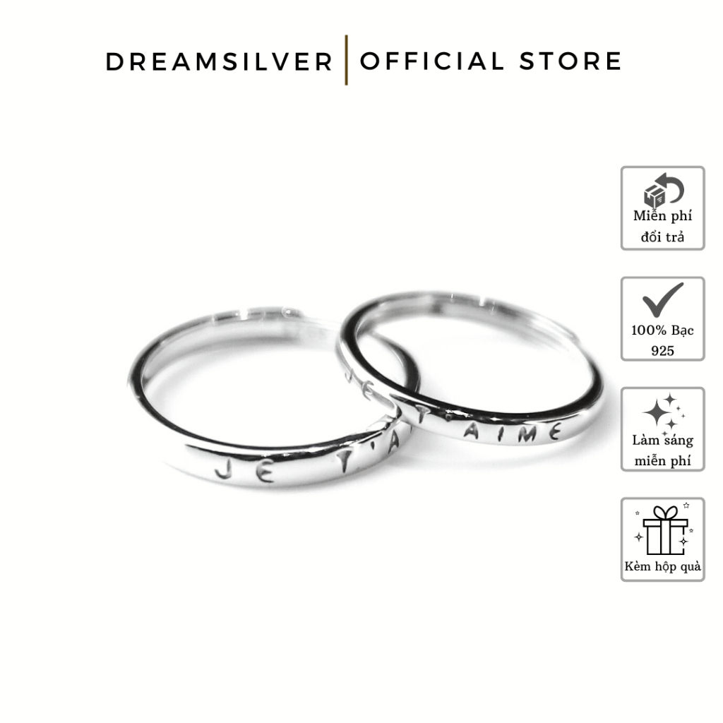 Nhẫn Đôi Bạc Dreamsilver Je Te'aime Chỉnh Được Size ND044
