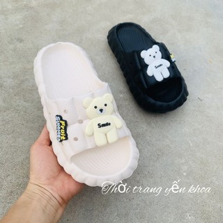 Dép bánh mì nữ gắn kèm Sticker Gấu Cute