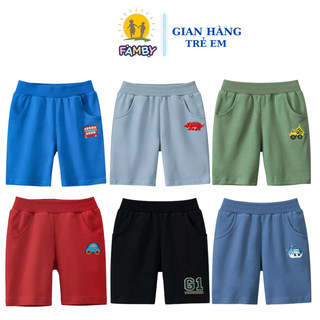 Quần đùi bé trai mùa hè FAMBY quần short cotton  thêu ngộ nghĩnh cho bé 2 đến 8 tuổi