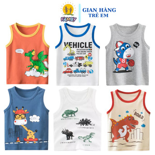 Áo sát nách bé trai, áo ba lỗ mùa hè trẻ em, khủng long ngộ nghĩnh size cho bé từ 12-30kg