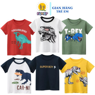 Áo thun cộc tay bé trai cotton FAMBY áo thun tay ngắn khủng long mùa hè trẻ em 10-28kg