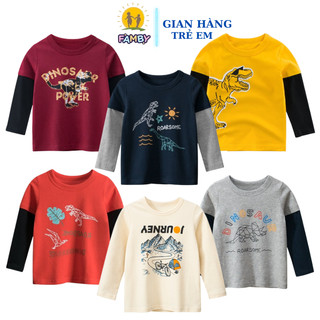 Áo dài tay thu đông bé trai FAMBY áo thun họa tiết cotton thời trang trẻ em 2-8 tuổi