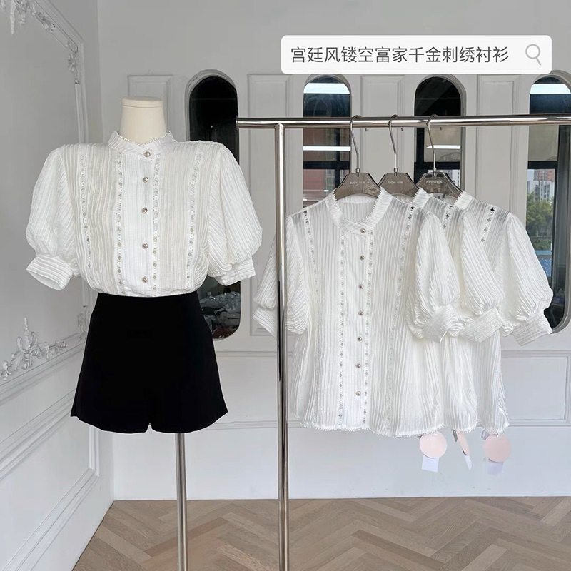 ( Ảnh thật ) C8023 áo sơ mi và quần thêu hoạ tiết (có tách set)