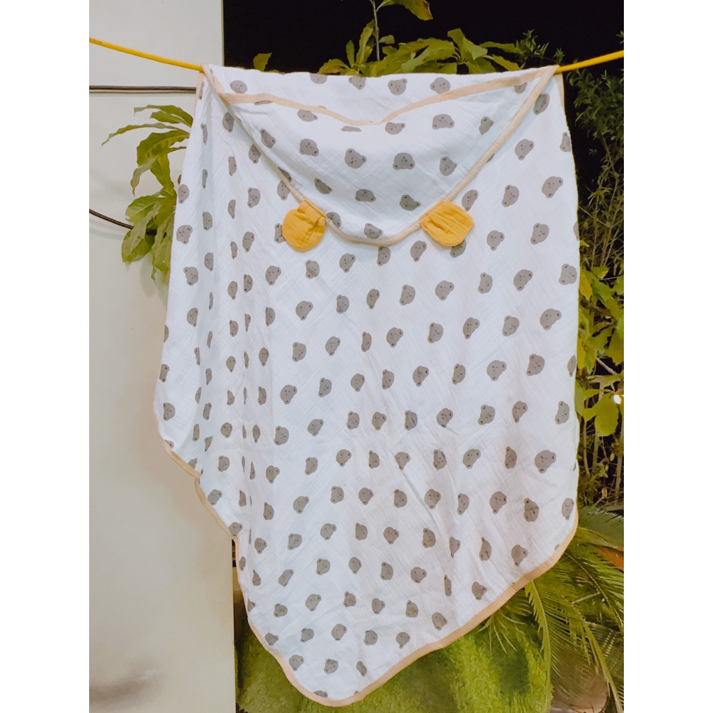 Choàng Ủ, Khăn Tắm, Chăn Ủ Xô Có Mũ 4 lớp KILUTA Chất Thoáng Mát Cho Bé