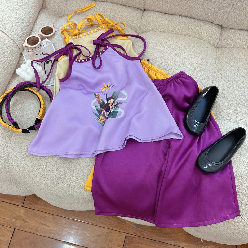 Bộ bé gái,Sét áo yếm lụa kèm bờm vui tết trung thu cho bé 10 đến 30kg B0209