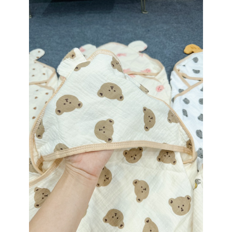 Choàng Ủ, Khăn Tắm, Chăn Ủ Xô Có Mũ 4 lớp KILUTA Chất Thoáng Mát Cho Bé