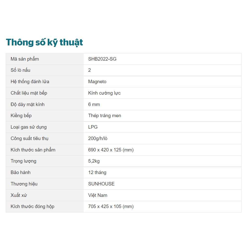 Bếp gas dương kính Sunhouse SHB2022-SG - BH 12T - tiết kiệm gas, an toàn sử dụng- chính hãng