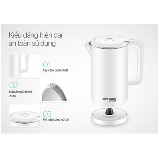 Ấm siêu tốc inox 2 lớp 1.7l sunhouse mama shd1386w 2 lớp cách nhiệt - bh 24 tháng - hàng chính hãng
