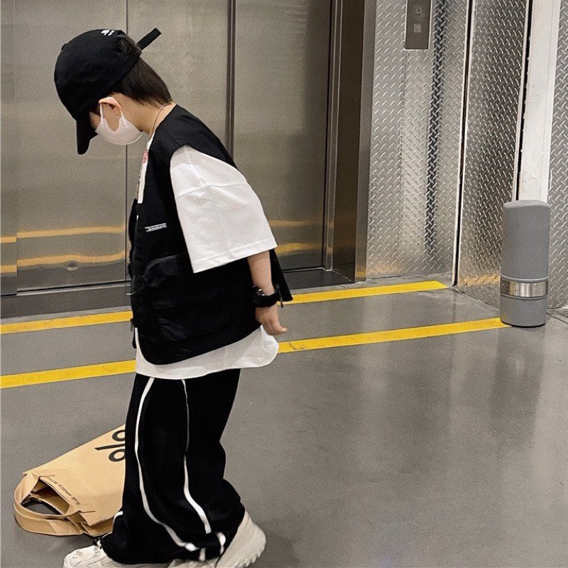 Quần vải bé trai suông có dây rút gấu Q224 size 100-150, quần dài trẻ em mùa hè cao cấp