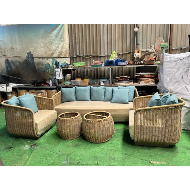 Sofa mây nhựa ngoài trời