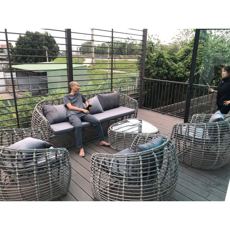 Sofa mây nhựa ngoài trời