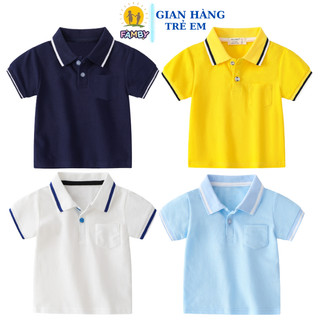 Áo polo bé trai bé gái trơn FAMBY áo tay ngắn đi học cotton thời trang trẻ em 12-28kg