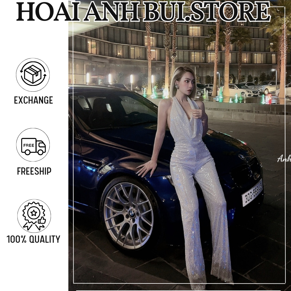 Jumpsuit Kim Sa Blink Lấp Lánh Cổ Đổ Quần Dài Cực Sang Chảnh Sexy Ôm Body Siêu Tôn Dáng Hoài Anh Bùi Store