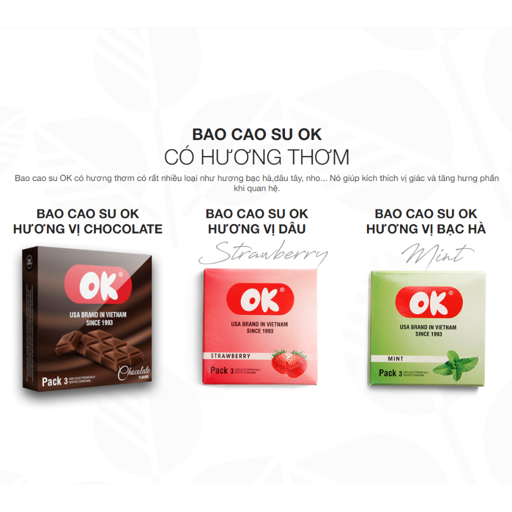 Hộp 3 bao cao su mỏng trơn, hương thơm OK Made In Việt Nam