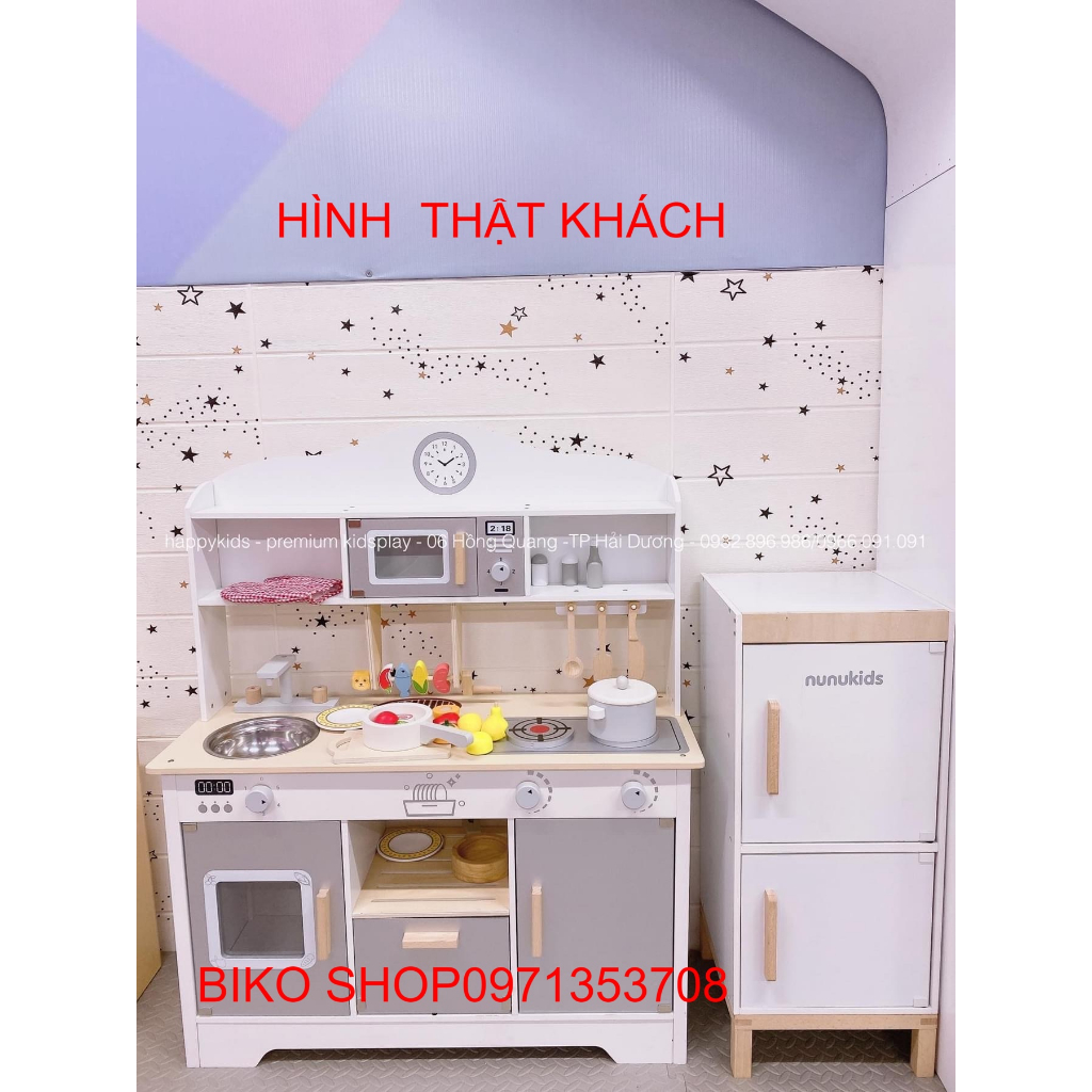 Đồ chơi Bếp bằng gỗ cao 97cm màu ghi kèm  BBQ - Đồ chơi gỗ cho bé - Biko Shop